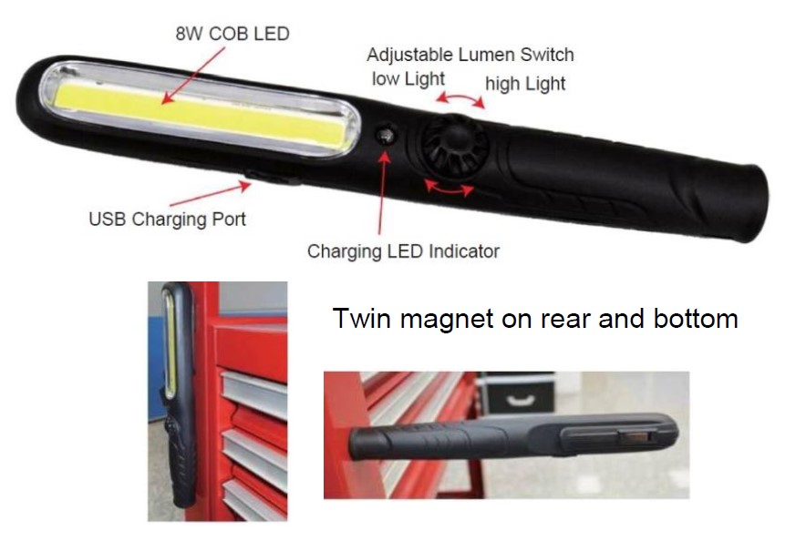 Rechargeable 8W COB LED Working Pencil Light